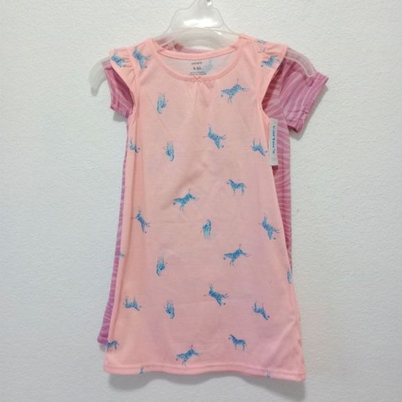 NWT Carter's Kid Girls 2-Pack Zebra Nightgowns size 4-5 - Picture 2 of 6